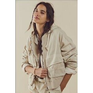 Free People We The Free Hooded Jacket Top Utility Oversized Zip-up XS New 234491